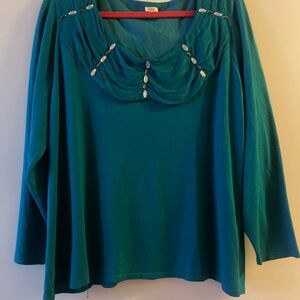 So warm and coxy deep neck or off shoulder is gorgeous teal 3x.
